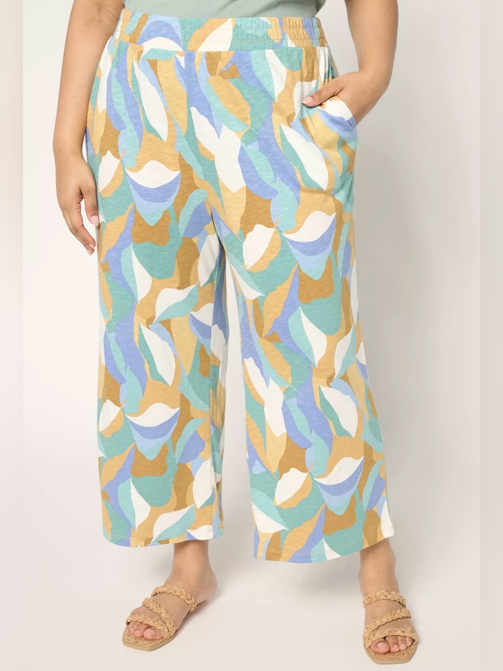 D&Co Beach Wide-Leg Crop Pants | Abstract Print | Size XL